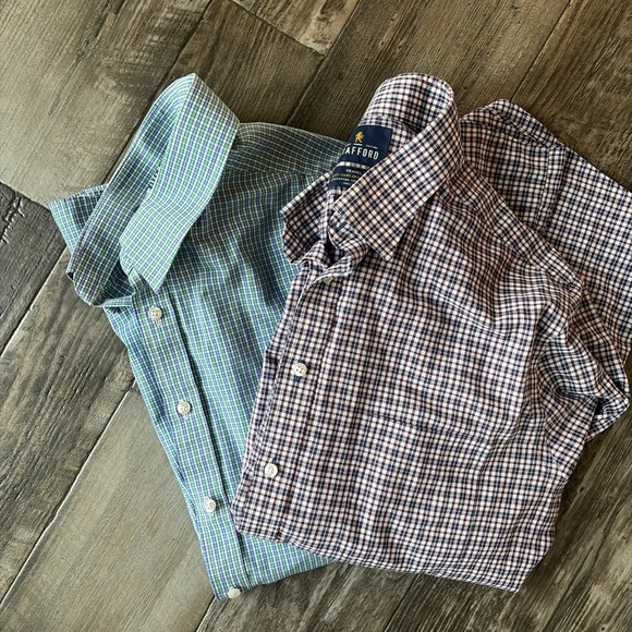 Stafford Other - Lot of 2 Stafford Travel Easy-Care Long Sleeve Button Up‎ Plaid Men's 16.5 32/33